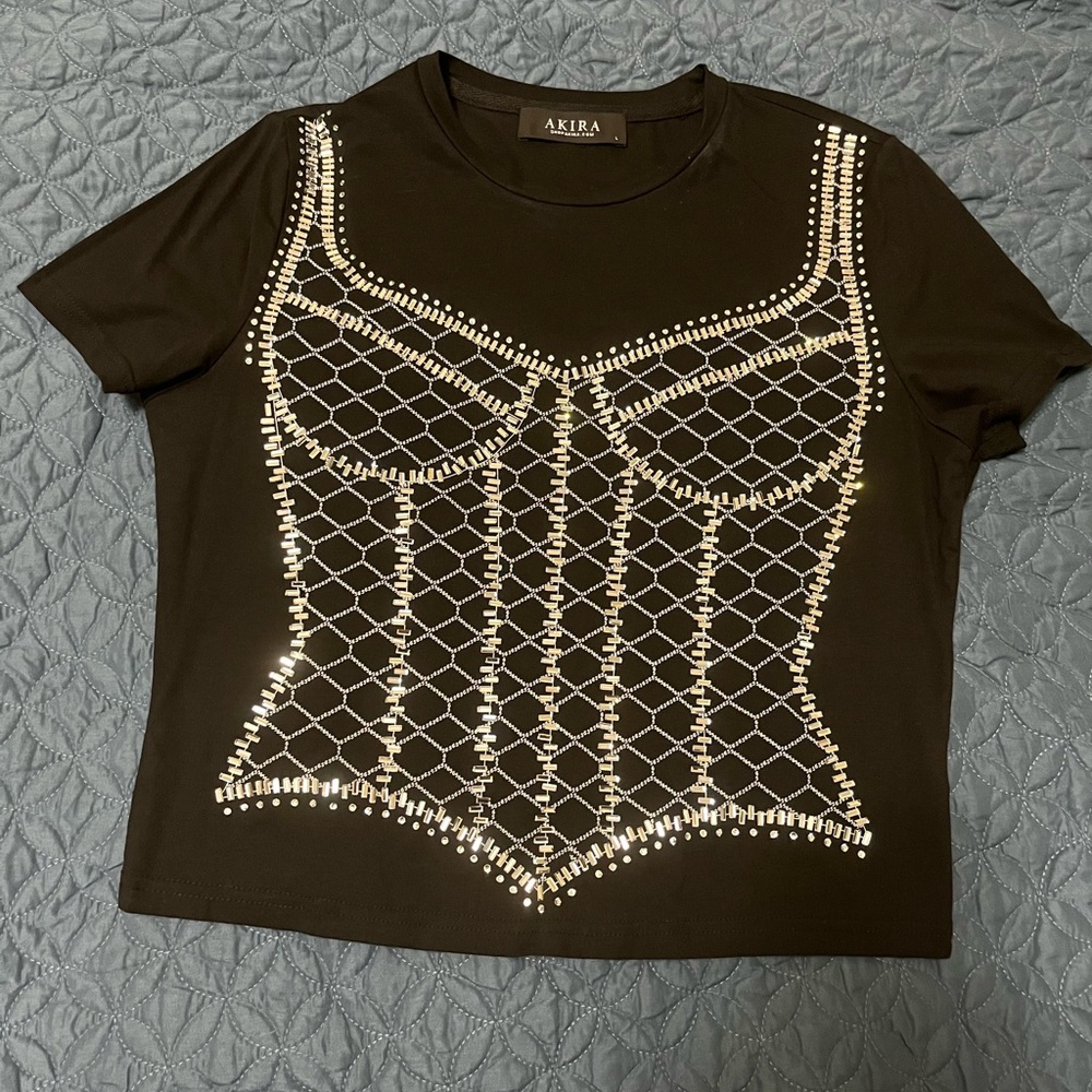 AKIRA Black Studded Short Sleeve Top